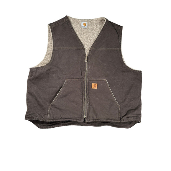 Carhartt Canvas Fleece Sherpa Lined Vest Size 2XL Brown Mens V26-DK8 Outdoor - Picture 1 of 8